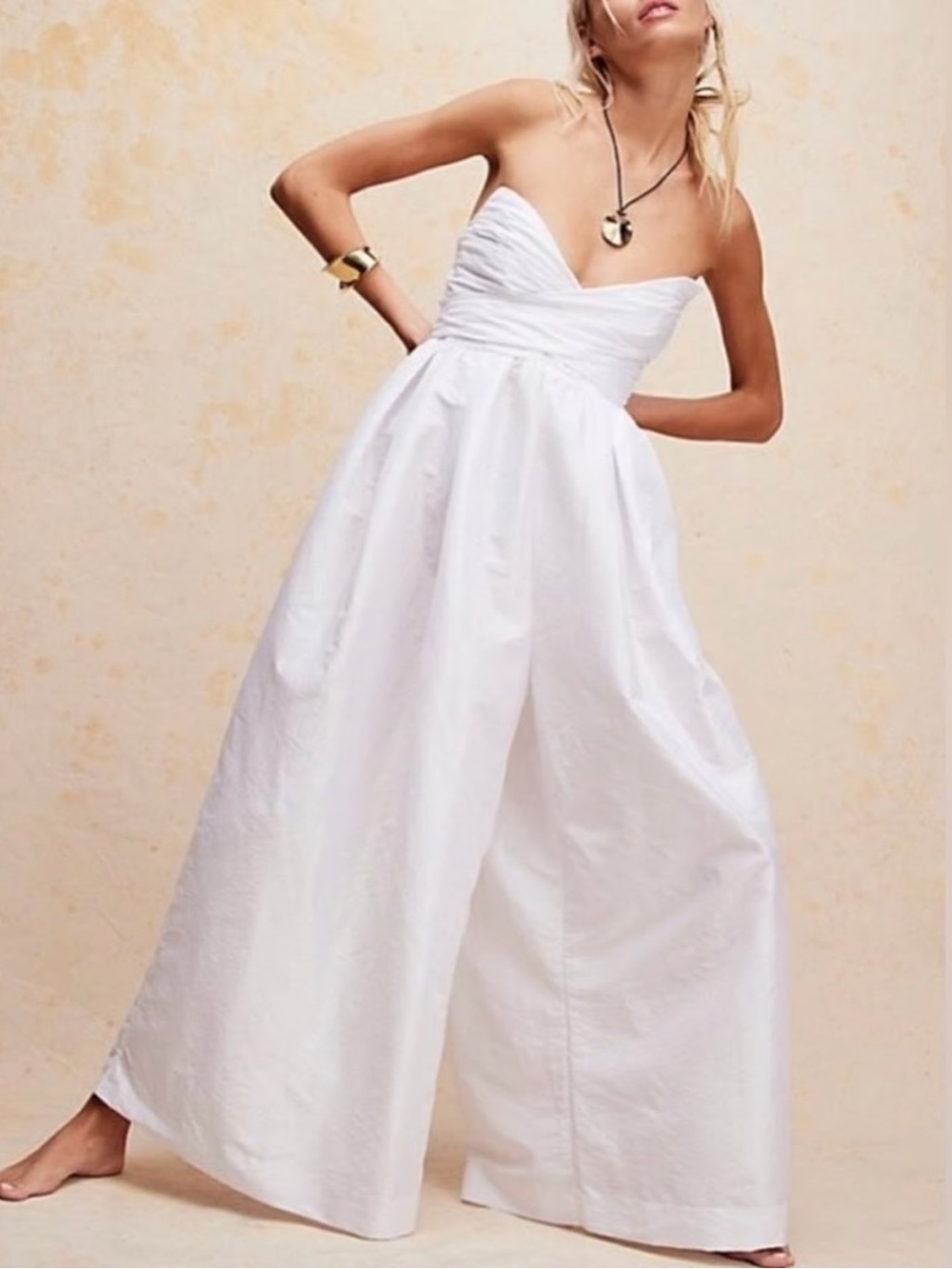 Free People White Strapless Wide-Leg Jumpsuit